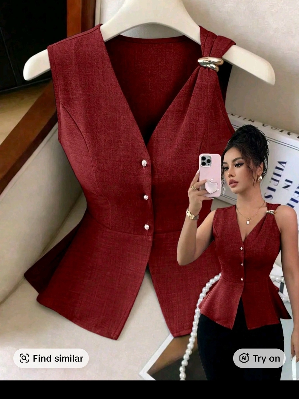 Sleeveless V-Neck Peplum Top in Wine